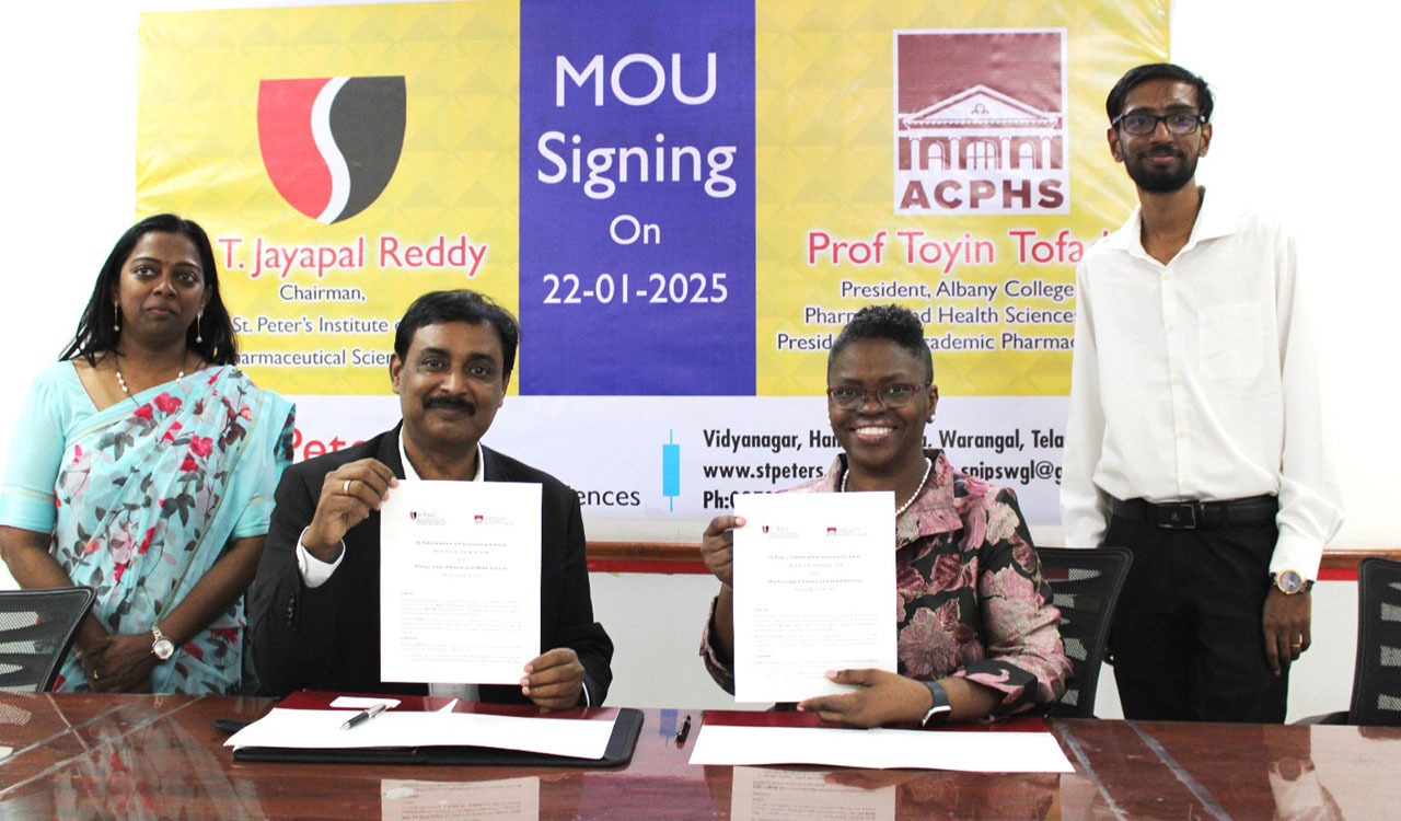 Signing an international MOU for ACPHS, Telangana, 2025